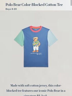 Polo by Ralph Lauren Blue Tee with Mint Sleeves and Coral Neck